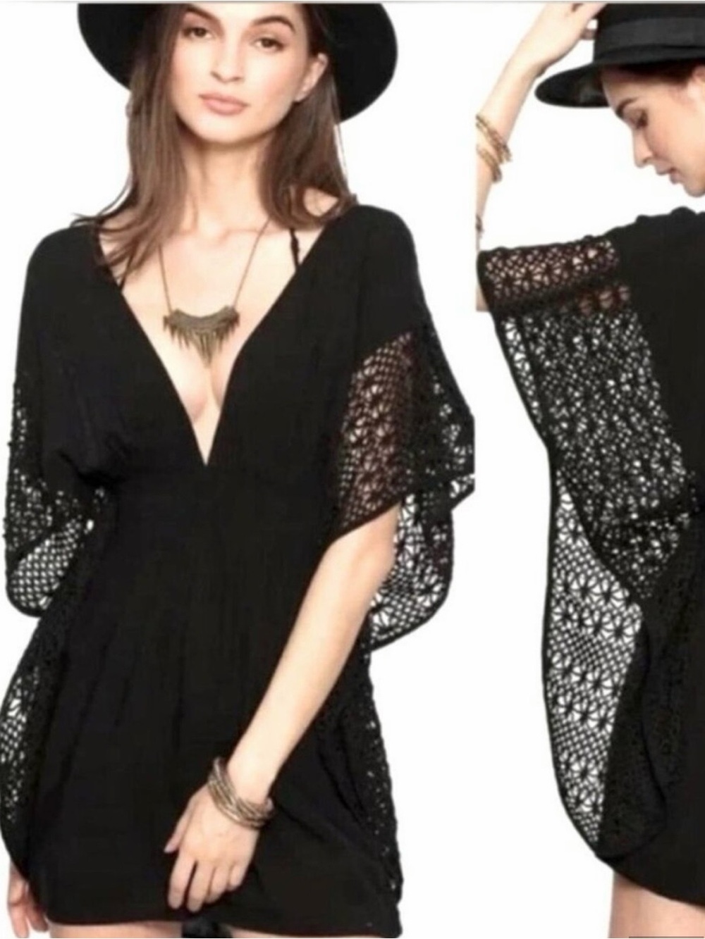 Victoria's Secret Black Crochet Swim Cover Up Tunic. Size L.
Beachy Boho